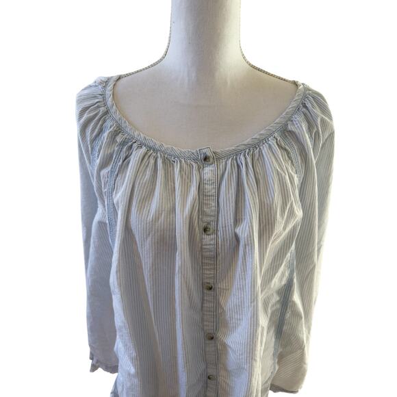 Free People Oxford Button Front Swing Tunic Top Blue L - Picture 5 of 9